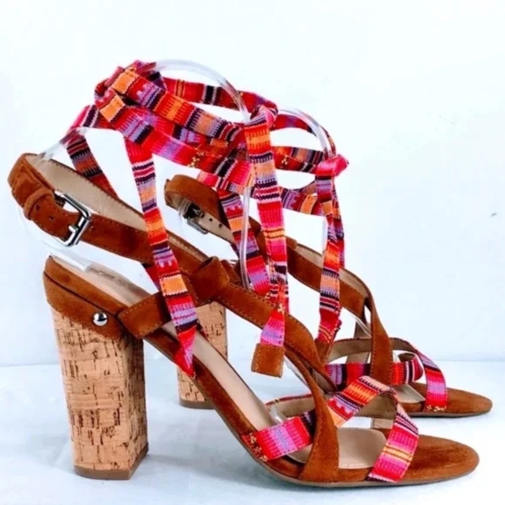 Guess Womens Strappy Cage Sandal Cariel Southwestern Lace Up Suede Size 9.5
